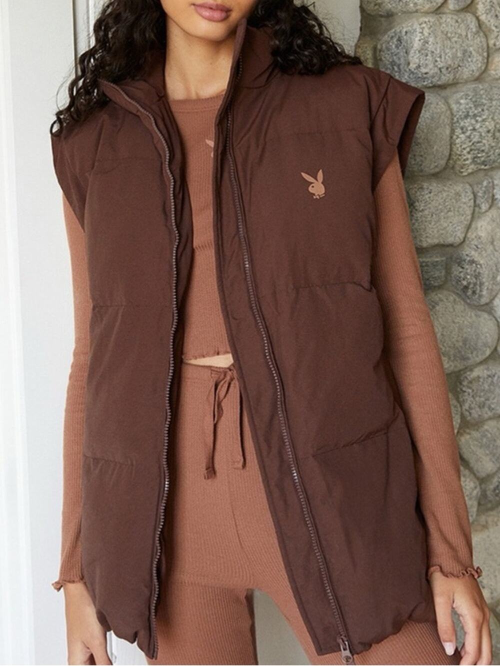 PLAYBOY Chocolate Puffer Vest S/XS